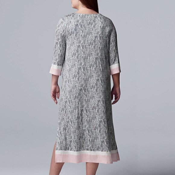 SIMPLY VERA VERA WANG 1/2 Sleeve "Maxi" Caftan Gray White Long Nightgown Pajamas - Picture 3 of 16